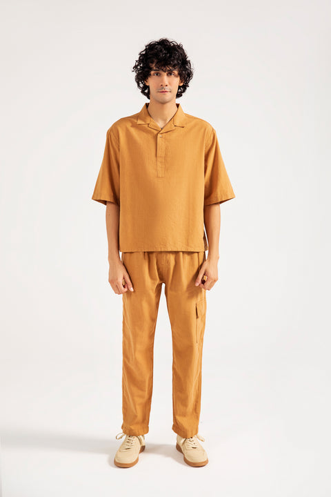 BOXY FIT RESORT COLLAR LINEN SHIRT