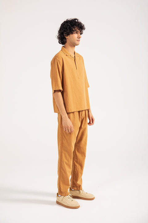 BOXY FIT RESORT COLLAR LINEN SHIRT