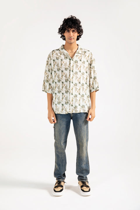 RESORT COLLAR PRINTED BOXY FIT SHIRT