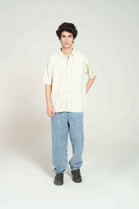 BAGGY FIT BUTTON DOWN TEXTURED PRINTED POLO