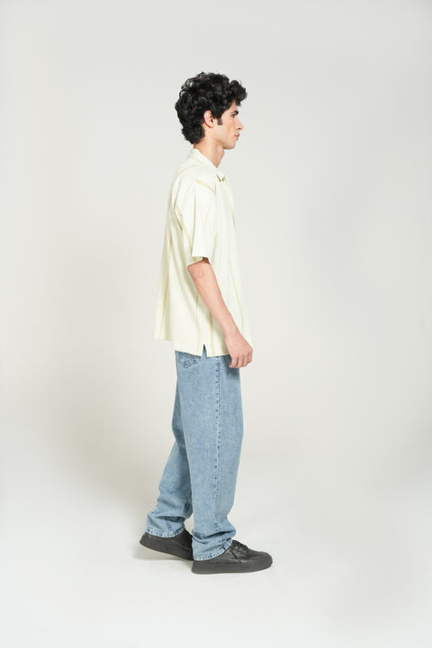 BAGGY FIT BUTTON DOWN TEXTURED PRINTED POLO