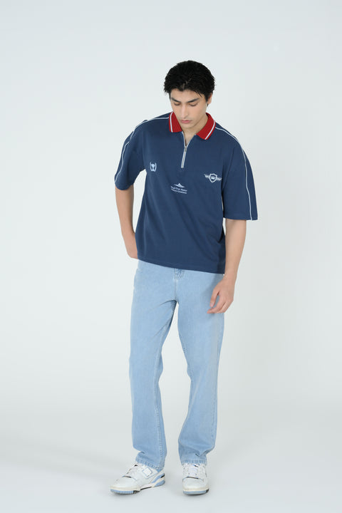 BOXY FIT ZIP PLACKET GRAPHIC POLO