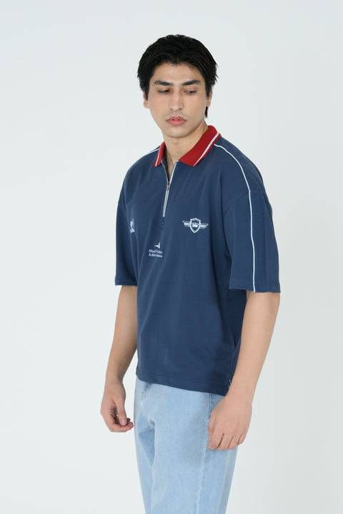 BOXY FIT ZIP PLACKET GRAPHIC POLO