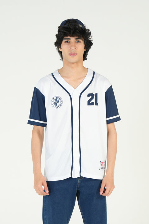 RELAXED FIT MESH BUTTON DOWN BASEBALL JERSEY SHIRT