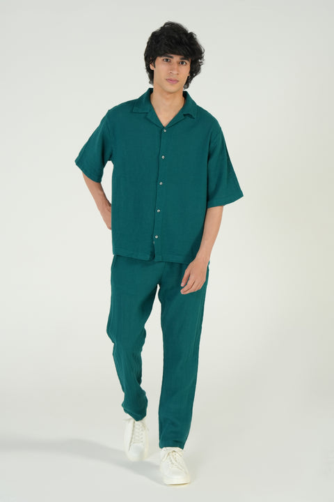 BAGGY FIT TEXTURED RESORT COLLAR SHIRT