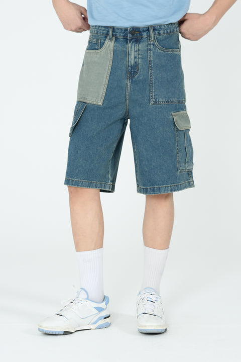 BAGGY FIT DENIM CARGO SHORTS