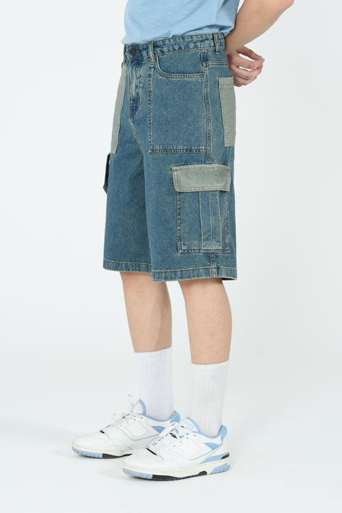 BAGGY FIT DENIM CARGO SHORTS