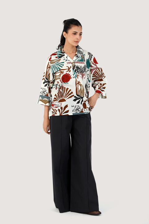 PRINTED SHIRT WITH WAIST DETAIL