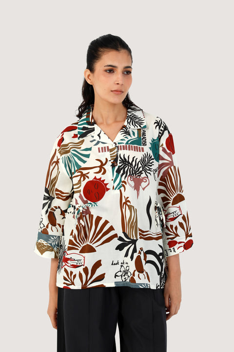 PRINTED SHIRT WITH WAIST DETAIL