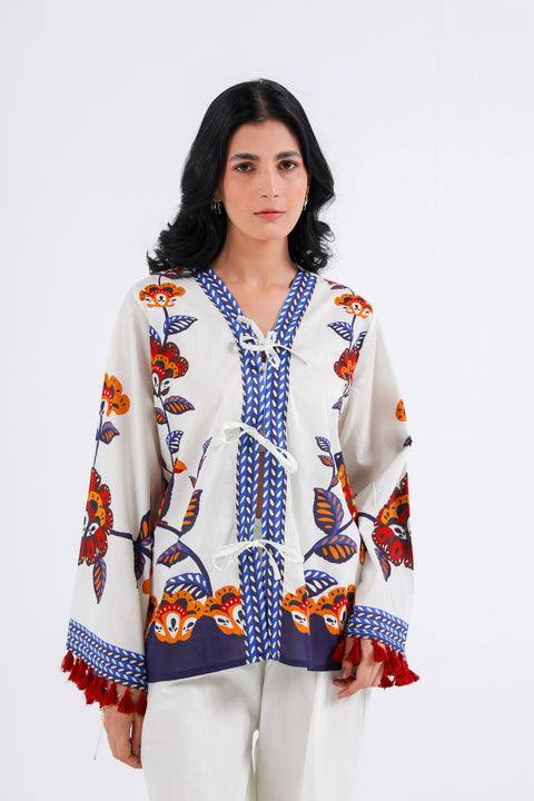 PRINTED TOP WITH TIE DETAIL