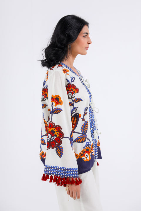 PRINTED TOP WITH TIE DETAIL