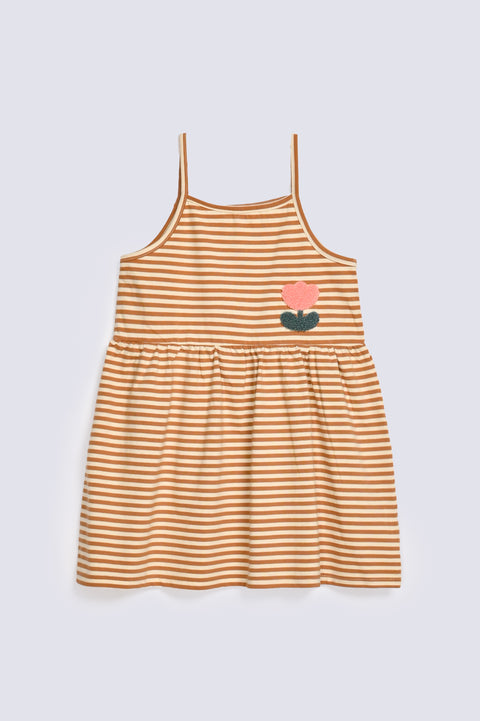 GIRLS EMBROIDERED FLOWER STRIPED DRESS